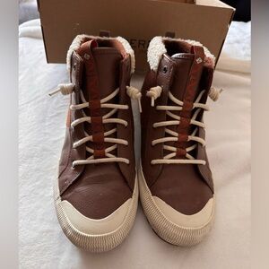 Sperry Brown Ankle Boots with Cream Accents